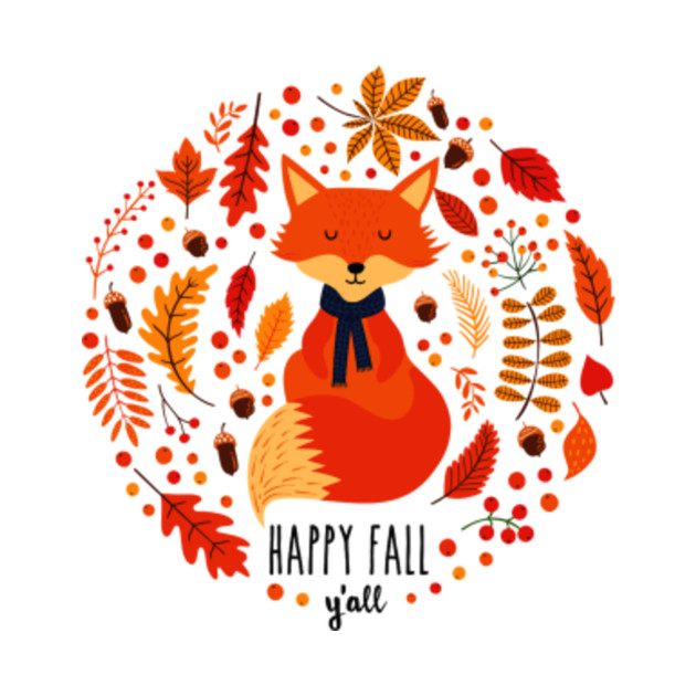 Happy Fall Y All Autumn With Cute Fox Acorn And Autumn Leaves