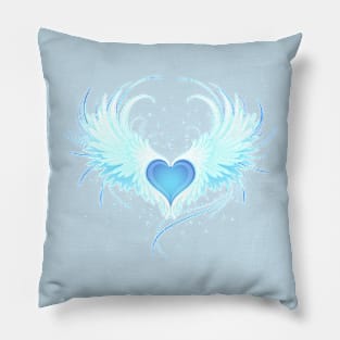 Angel Heart on Blue Background Pillow