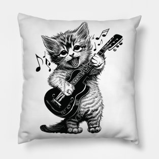 Sweet Little Cat Playing Electric Guitar Pillow