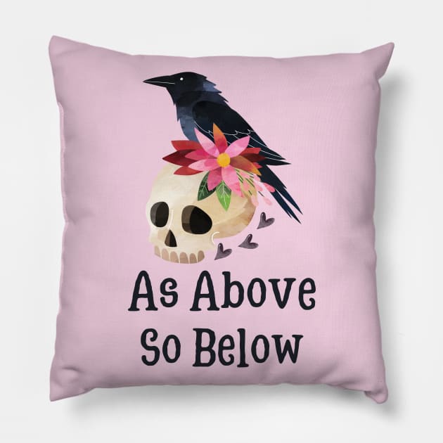 Wicca Gift Raven and Skull Design As Above So Below Celtic Spirituality Pillow by InnerMagic