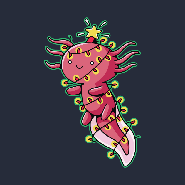 Cute Christmas Axolotl Wrapped in Christmas Lights by SLAG_Creative