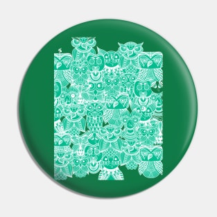 Cute Whimsical Green Owls Design Pin