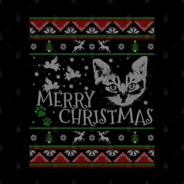 Cute American Shorthair Christmas Cat Tree and Raindeers - American Shorthair Christmas Cat by giftideas