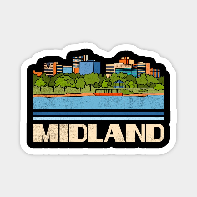 Midland City Vintage Traveller Gift Skyline Silhouette Magnet by NickDezArts