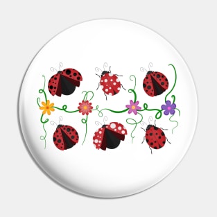 Ladybirds and flowers Pin