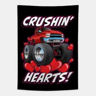 Crushin' Hearts Monster Truck Funny Valentines Day Tapestry