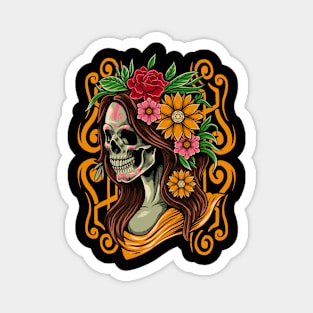 Dia De Los Muertos Lady Skull Magnet