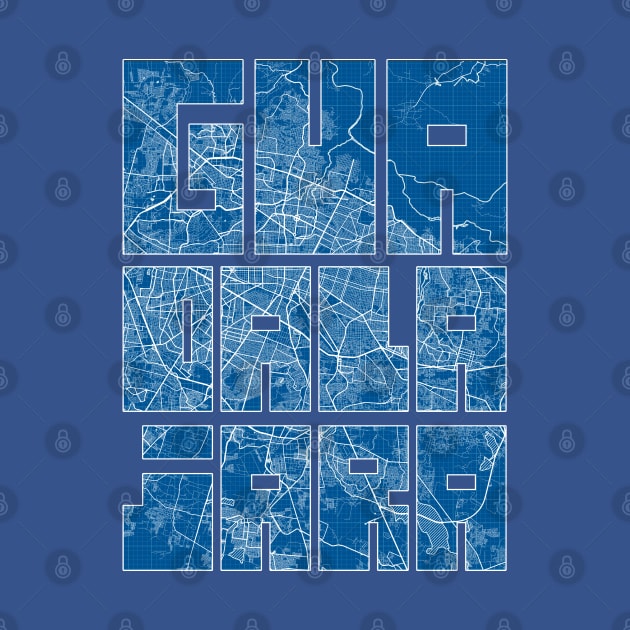 Guadalajara, Mexico Map Typography - Blueprint by deMAP Studio