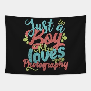 Just A Boy Who Loves Photography Gift graphic Tapestry