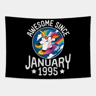 Unicorn Surfing Awesome Since January 1995 Happy Birthday 26 Years Old To Me Dad Mom Son Daughter Tapestry