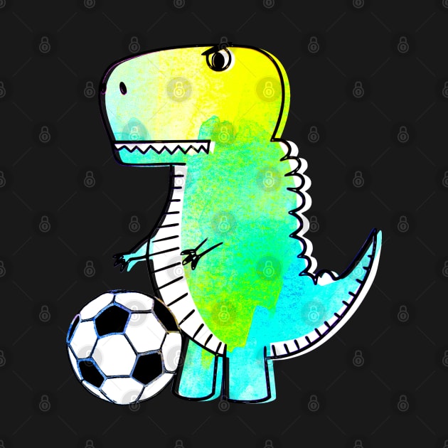 Cute Dinosaur Loves Soccer Watercolor by Braznyc