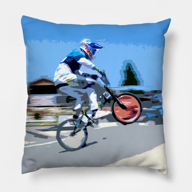 bmx race racing Pillow by rickylabellevie