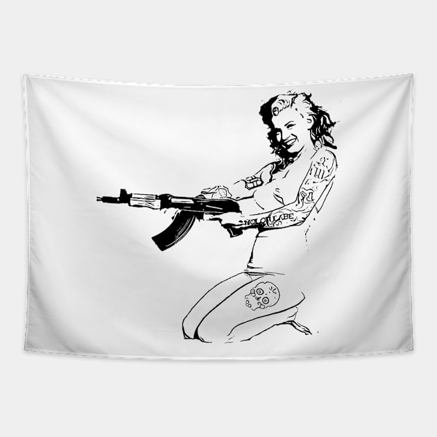 Pin up Girl Shooter Tapestry by bakerjrae