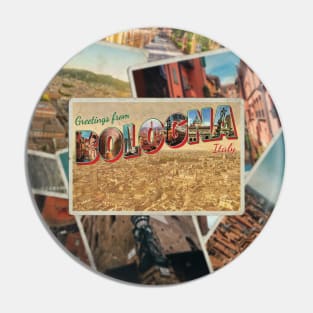 Greetings from Bologna in Italy Vintage style retro souvenir Pin