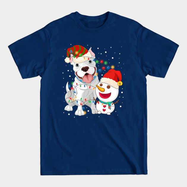 Disover Funny Pitbull Dog Snowman wearing a santa hat Light Tree Christmas - Pitbull Dog Christmas - T-Shirt