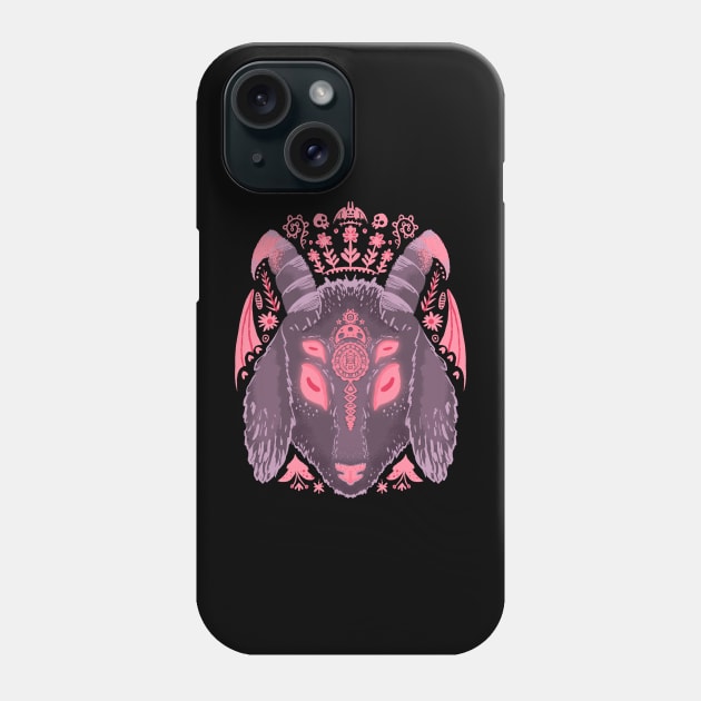 Purple Goat Demon with Pink Flowers Phone Case by narwhalwall