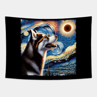 Siberian Huskie Eclipse Expedition: Stylish Tee for Snow-Loving Dog Fans Tapestry