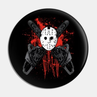Chainsaw Hockey Mask With Blood Splatters - B Movie Massacre Pin