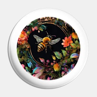 Save The Bees Pretty Honeybee and Flowers Pin