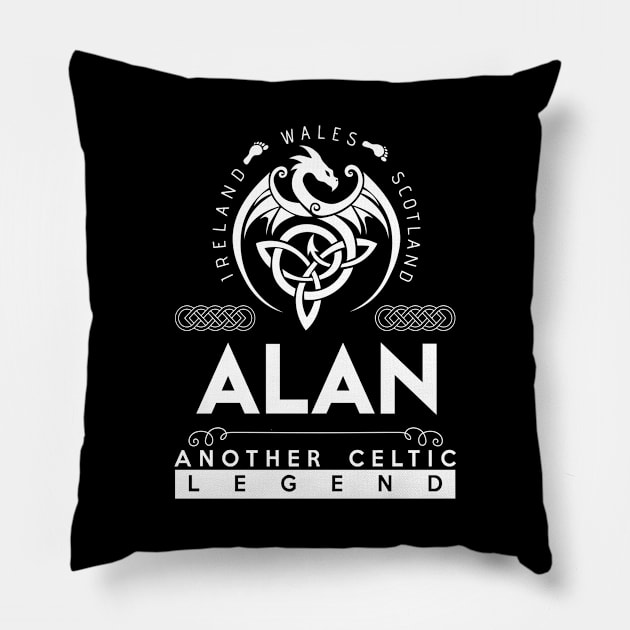 Alan Name T Shirt - Another Celtic Legend Alan Dragon Gift Item Pillow by harpermargy8920