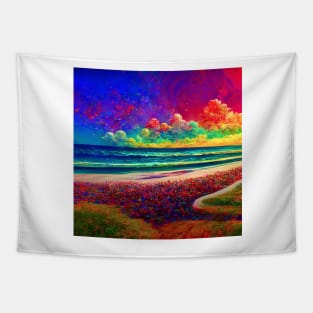 Psychedelic Beach Landscape Tapestry