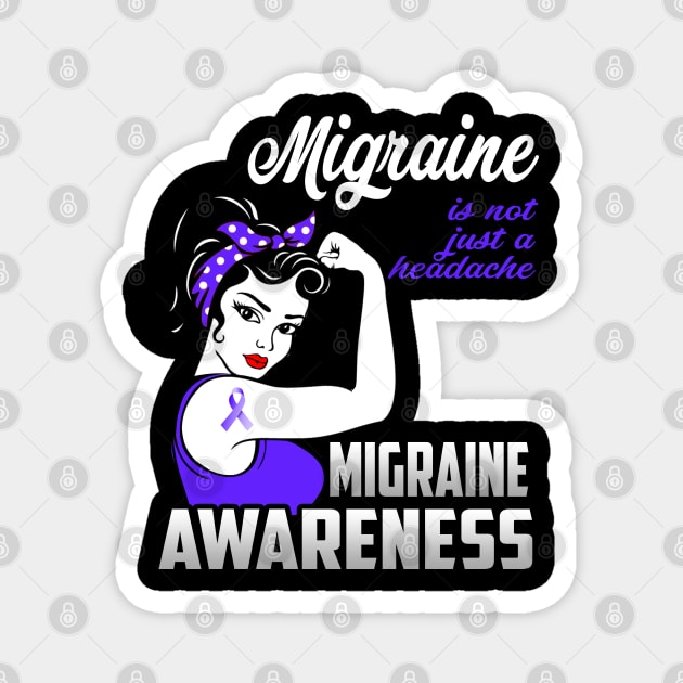 Migraine Awareness Headache Pain T-Shirt Migraine Is Not Just A Headache Purple Ribbon Warrior Gift Magnet by Otis Patrick