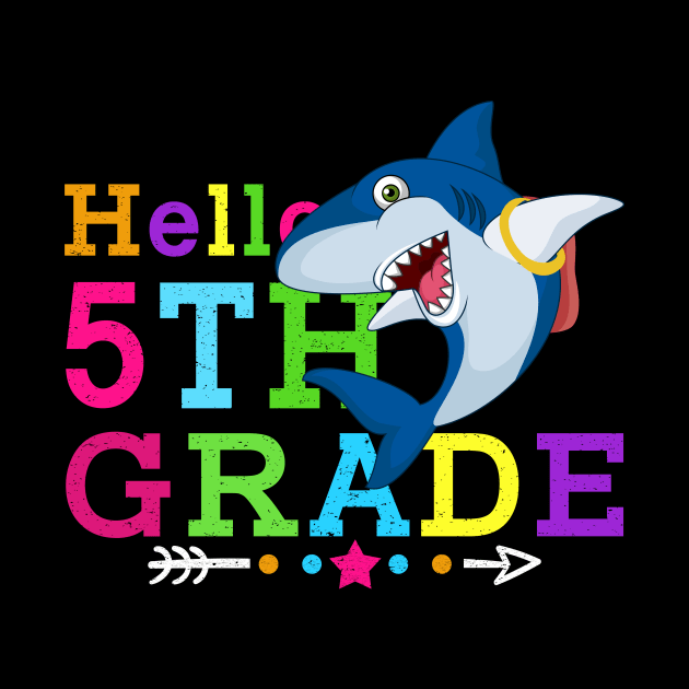 Shark Hello 5th Grade Tshirt Teachers Kids Back to school Gifts by kateeleone97023