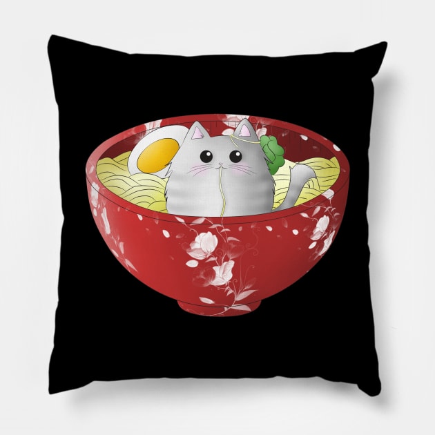 Kawaii cute funny japanese anime cat in a noodles ramen bowl - cats lover - foodie - food lover Pillow by Vane22april