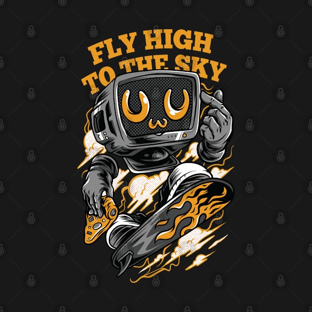 Robot Skate Fly High Illustration by Mako Design 