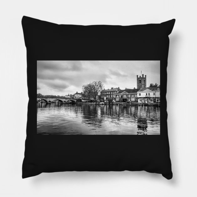 Henley on Thames in Monochrome Pillow by IanWL