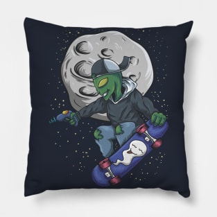 Skateboarding Alien in Outer Space Pillow