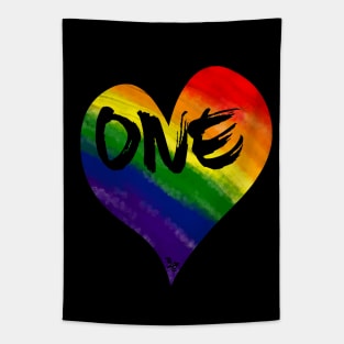 One Love - Rainbow Heart Tapestry