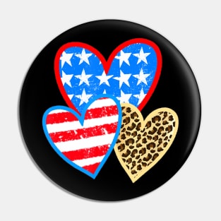 Summer Fashion 4th Of July Leopard American Flag Heart Pin