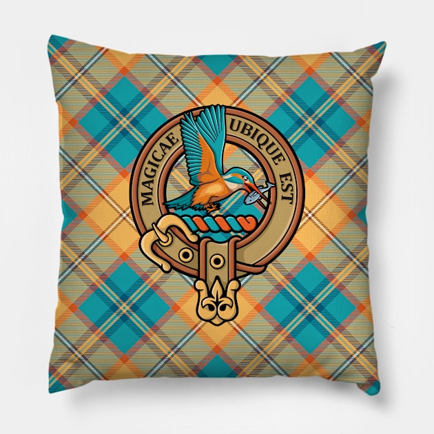 Kingfisher Crest over Tartan Pillow by sifis