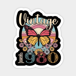 Floral Butterfly Retro Vintage 1980 43rd Birthday Magnet