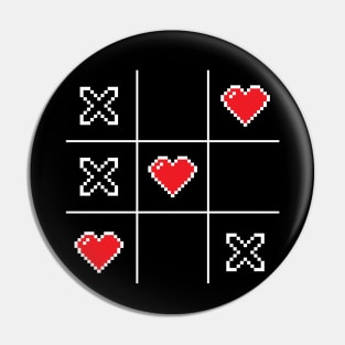 Pixel Hearts Retro Video Game Tic Tac Toe Pin