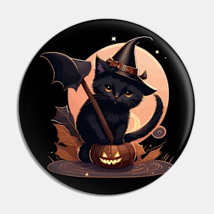 Halloween Cat Witch Pin