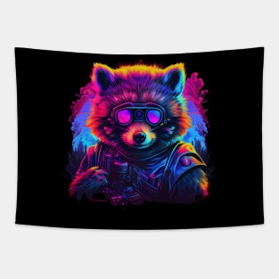 Retro Tanuki Synthwave Tapestry