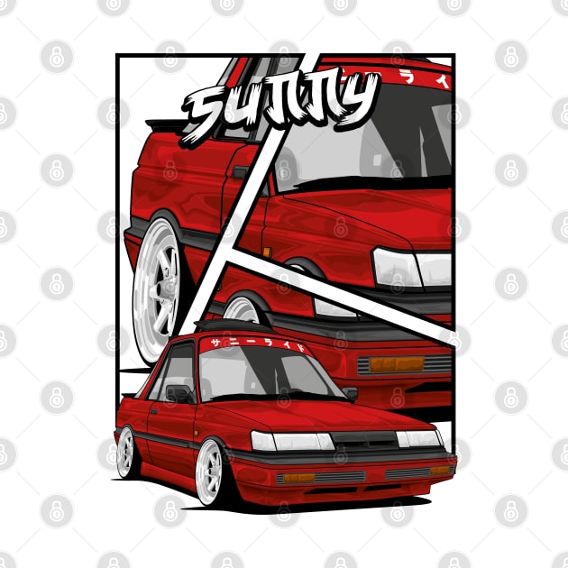 Nissan Sunny B12 Coupe stance static cartoon by dygus