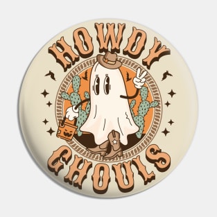 Howdy Ghouls Western Halloween Ghost Spooky Season Retro Pin