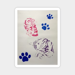 Two Colourful Tabby Kittens With Paw Prints Magnet