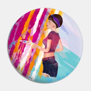 Girl painter and colorful artist paint palette Pin