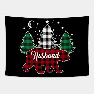 Husband Bear Buffalo Red Plaid Matching Family Christmas Tapestry