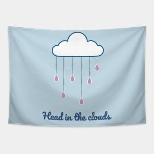 Head in the clouds baby blue cute cloud rain hearts Tapestry