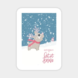 The first snow. Surprised little reindeer looking up in the sky. Let it snow and Merry Christmas. Magnet