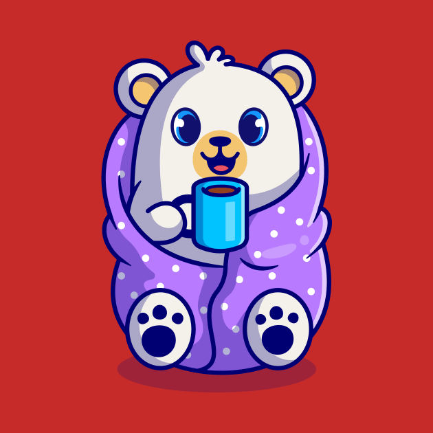 Cute Polar Bear Wearing Blanket And Drink Hot Coffee Cup Cartoon by Catalyst Labs