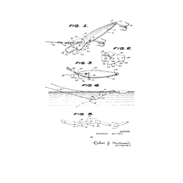 Fishing Lure Vintage Patent Hand Drawing by TheYoungDesigns