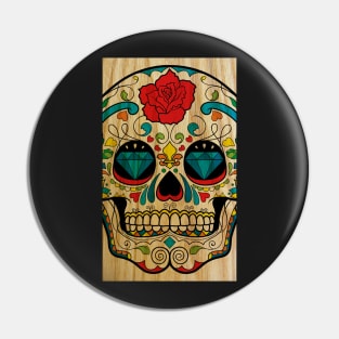 Wood Sugar Skull Pin