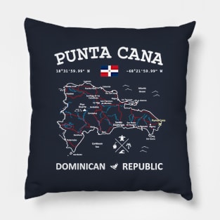 Punta Cana Dominican Republic Travel Map Flag Coordinates Roads Rivers and Oceans Pillow