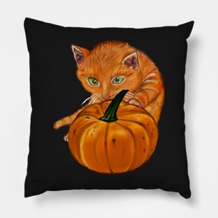 Pumpkin and ginger cat in Autmn Pillow